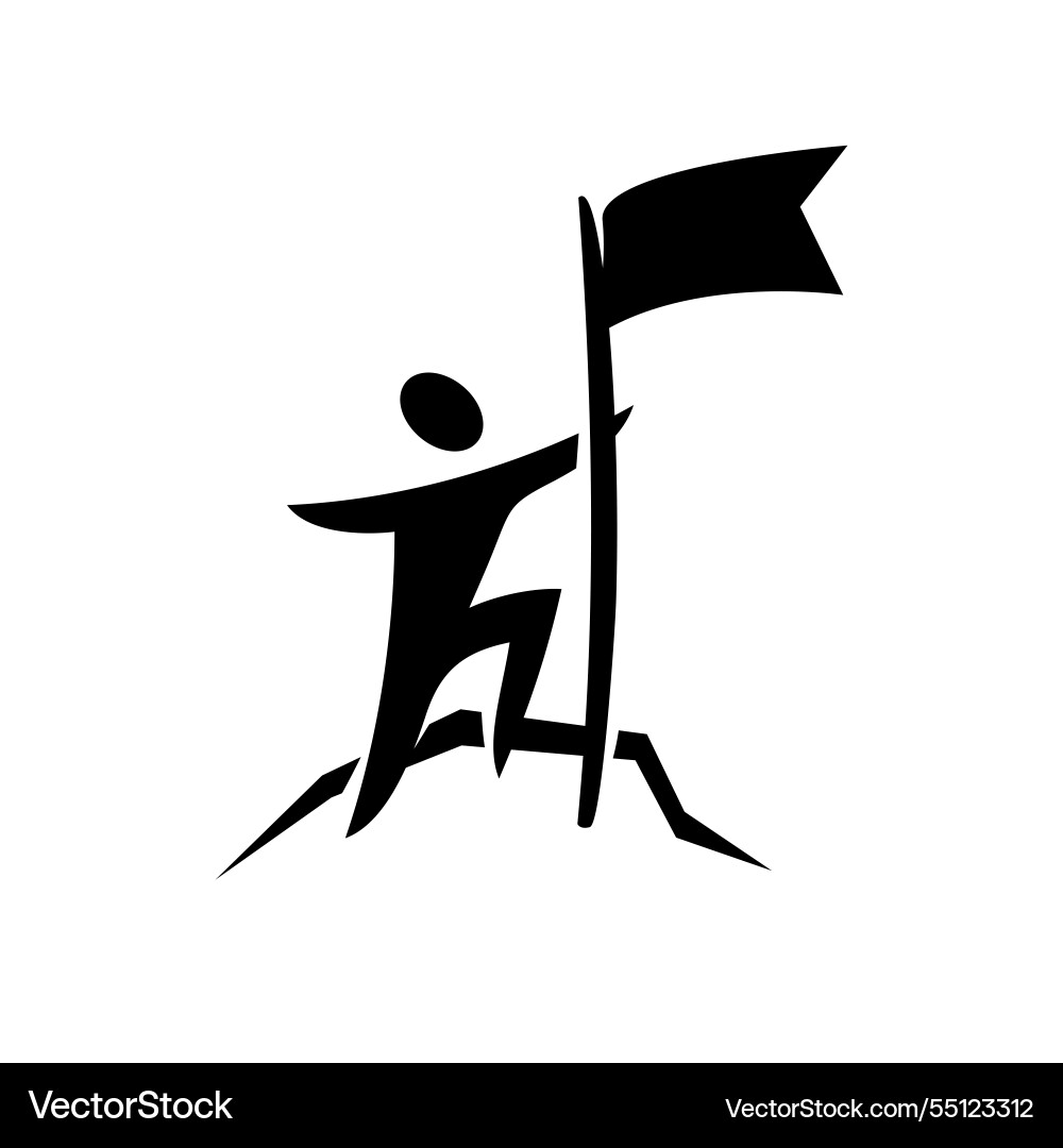Man with flag in hand standing on a rock Man with flag in hand standing on a rock vector image