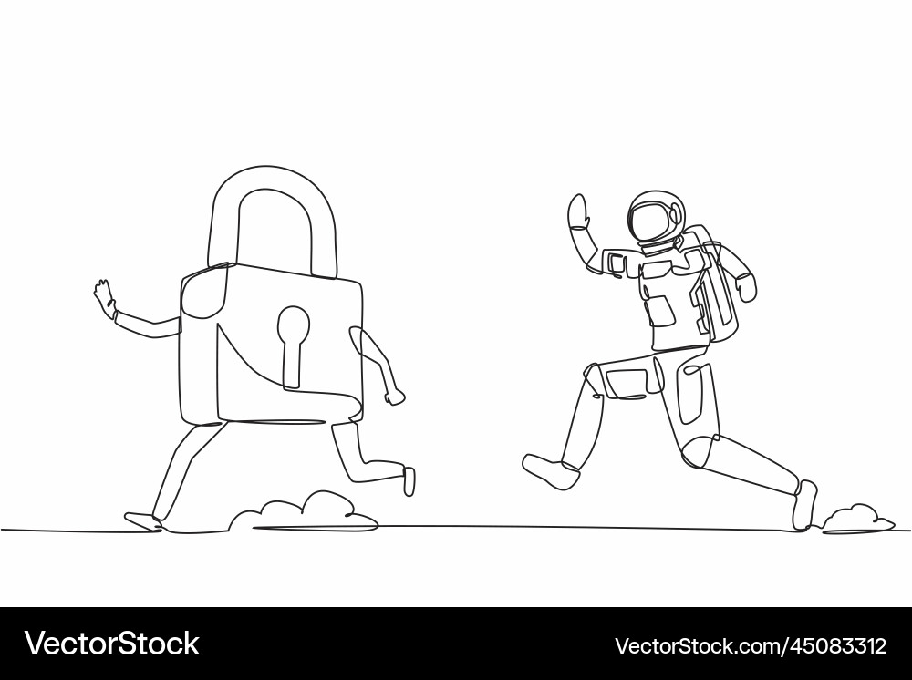 Single continuous line drawing astronaut run Vector Image