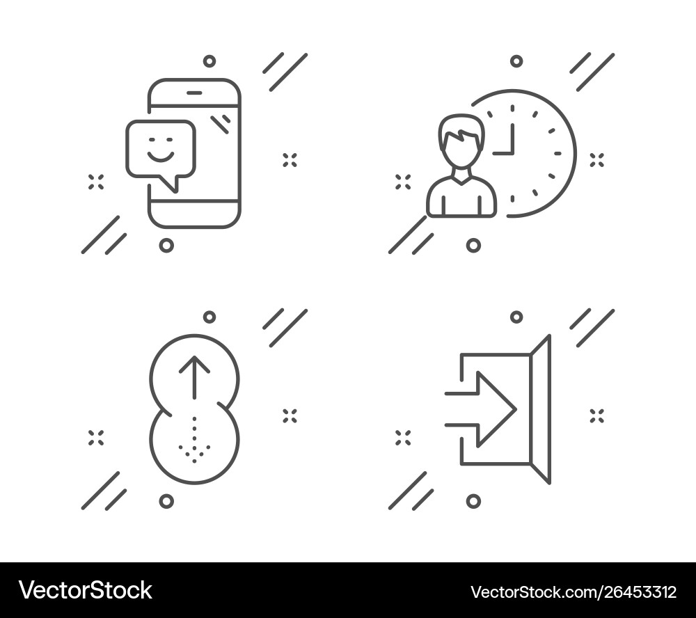 Smile working hours and swipe up icons set exit Smile working hours and swipe up icons set exit Vector Image
