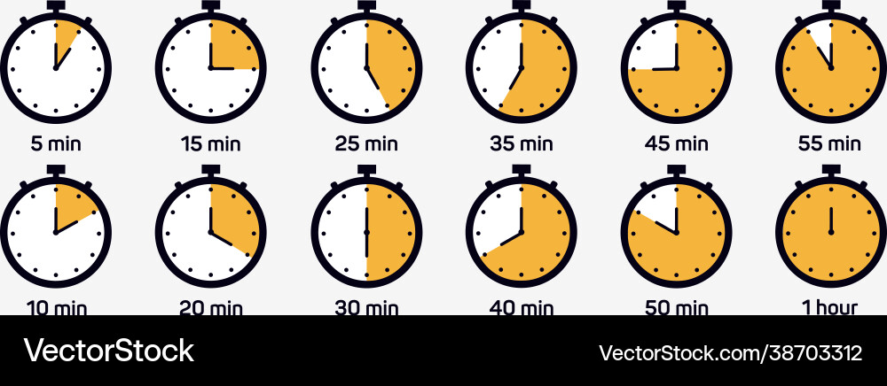 Timer clock stopwatch isolated set icons label Timer clock stopwatch isolated set icons label vector image