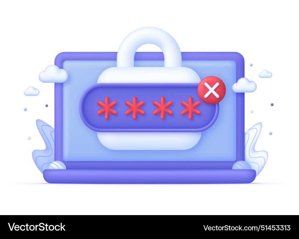3d incorrect password on computer 3d incorrect password on computer vector image