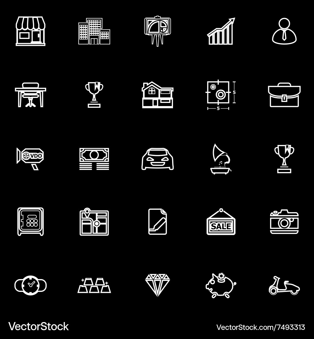 Asset and property line icons on black background vector image
