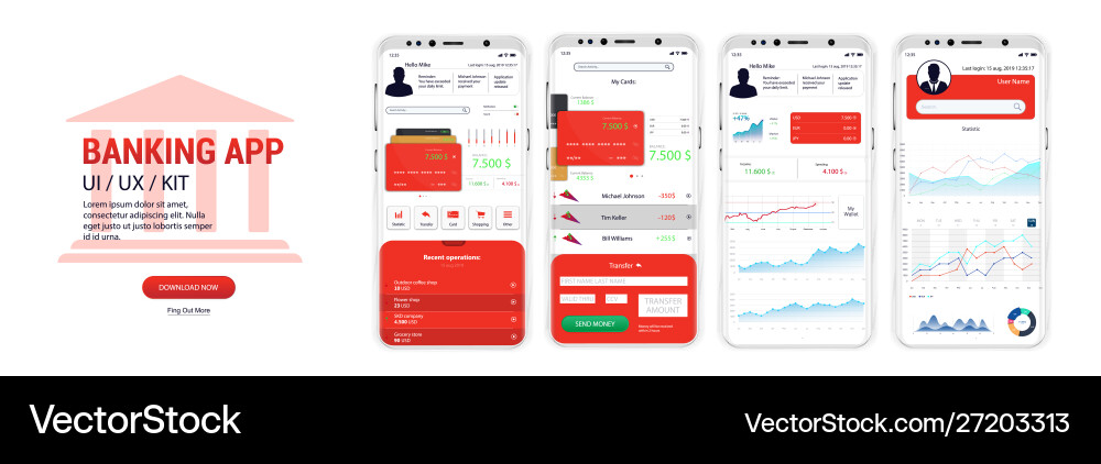 Banking app ui ux kit mockups screens vector image