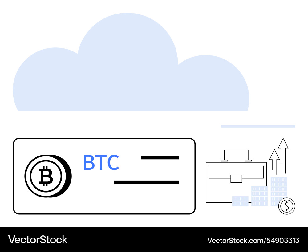Bitcoin transaction with cloud storage briefcase vector image