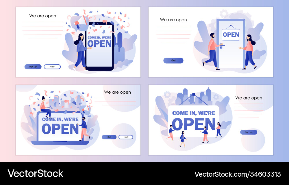Come in we are open - big sign working Come in we are open - big sign working vector image