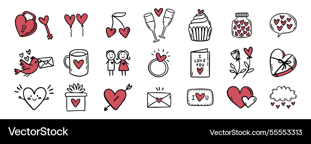 Cute valentine day with hearts love flowers Cute valentine day with hearts love flowers vector image
