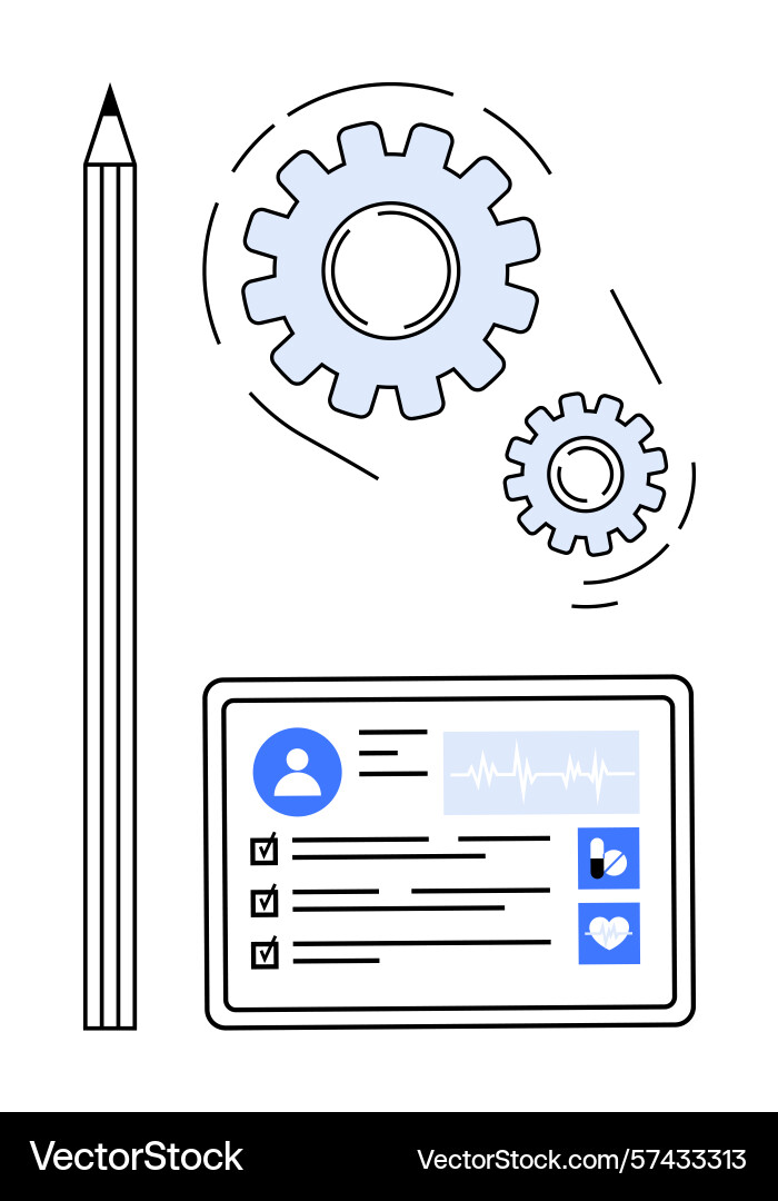 Digital workflow with tablet gears and pencil Digital workflow with tablet gears and pencil vector image