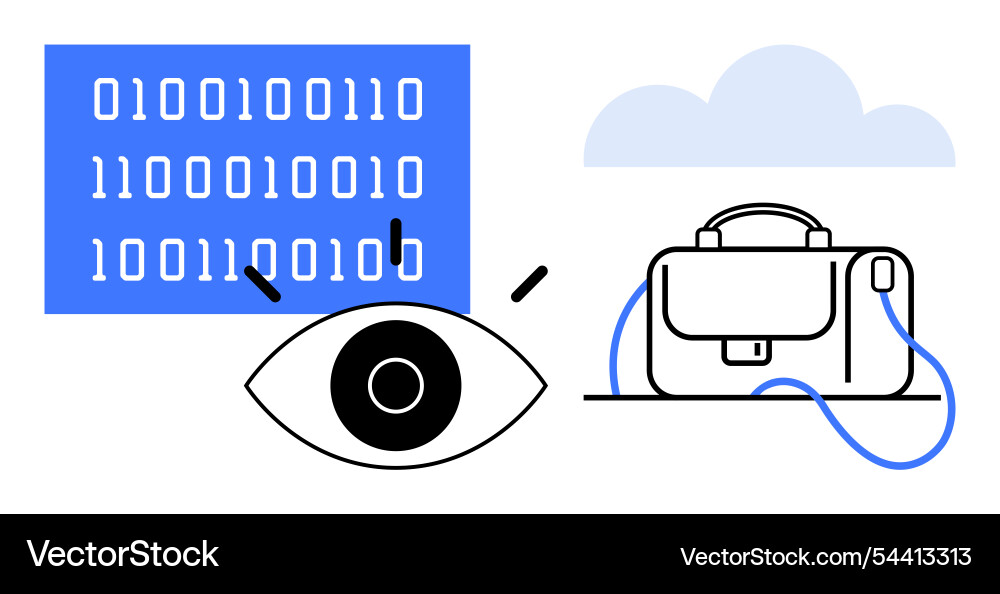 Eye observing binary code with briefcase and cloud Eye observing binary code with briefcase and cloud vector image