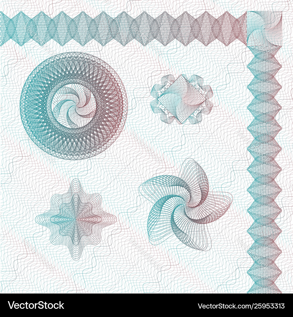 Guilloche Border & Pattern Set vector image