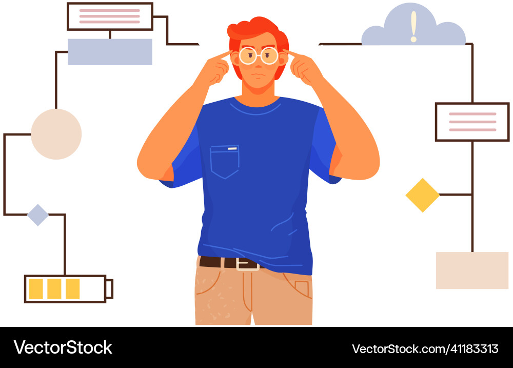 Man plans strategy solves issues creates idea Man plans strategy solves issues creates idea vector image