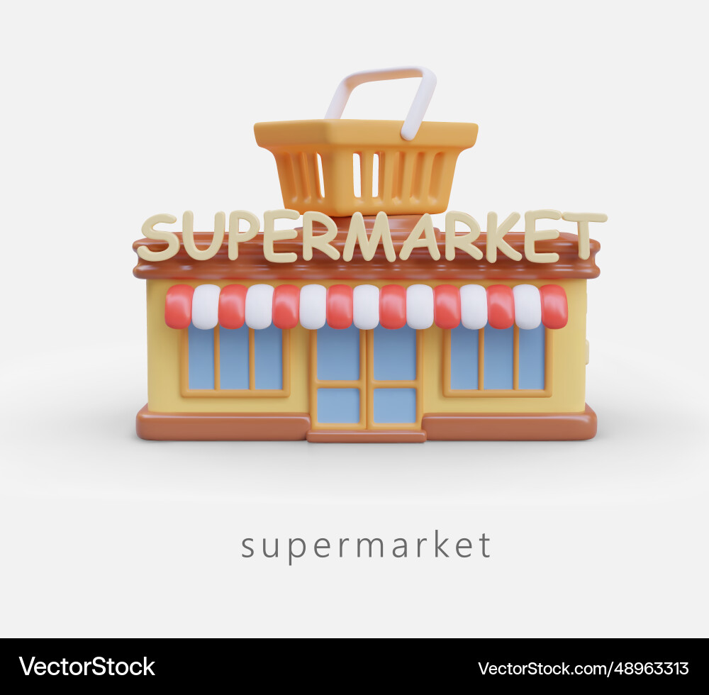 Realistisches Supermarktgebäude mit gestreiftem Baldachin Realistisches Supermarktgebäude mit gestreiftem Baldachin vektorbild