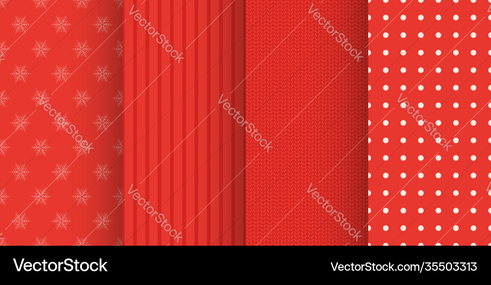 Red color christmas seamless patterns set