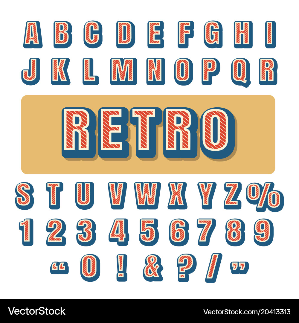 Retro Alphabet Font Set Vector Image