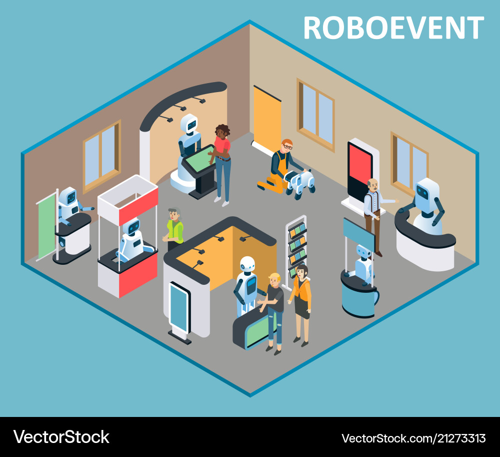 Robots event isometric Robots event isometric vector image