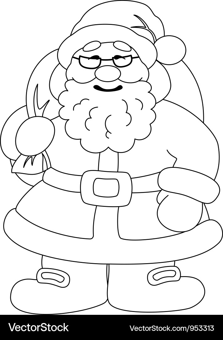Santa Claus with Gift Bag Outline Vector Image