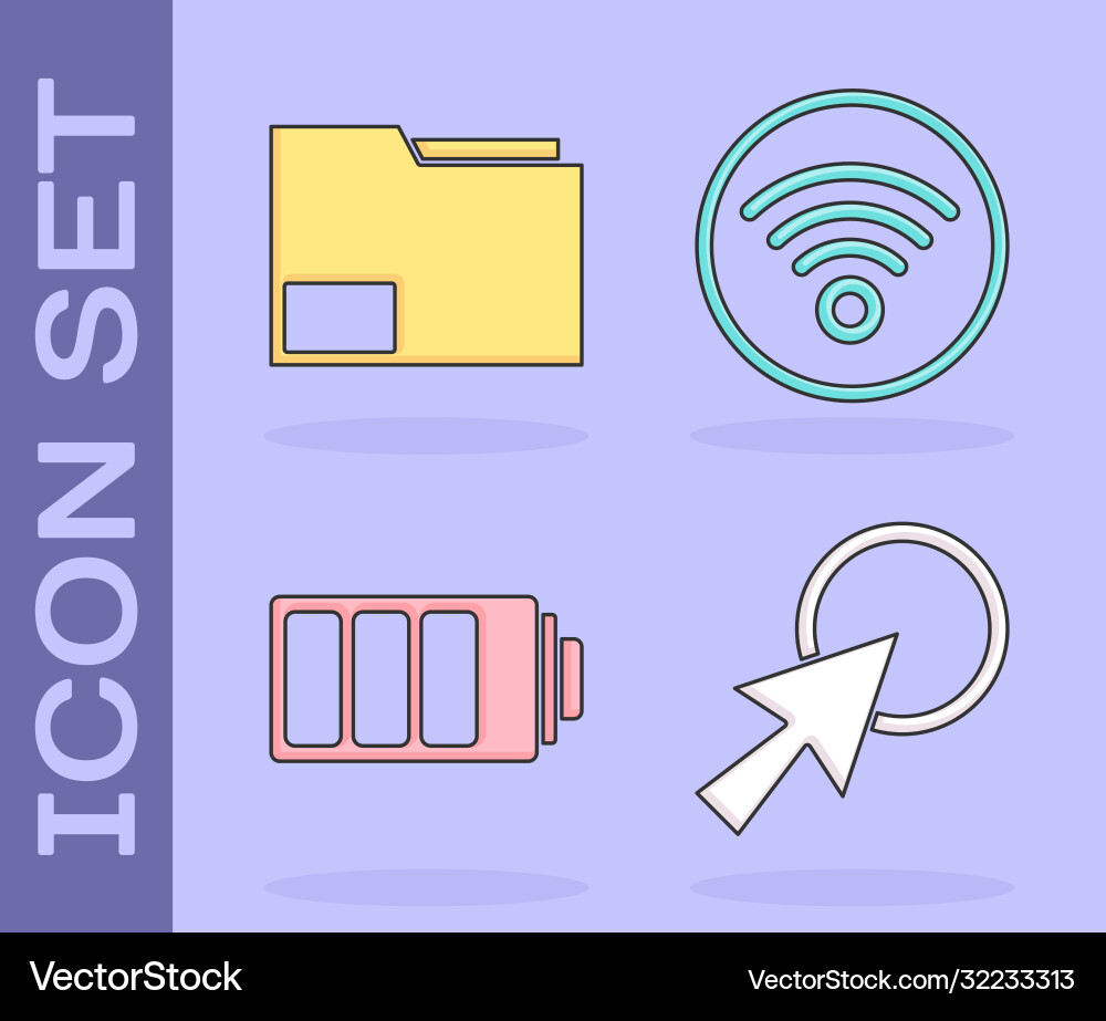 Set arrow cursor document folder battery charge Set arrow cursor document folder battery charge vector image