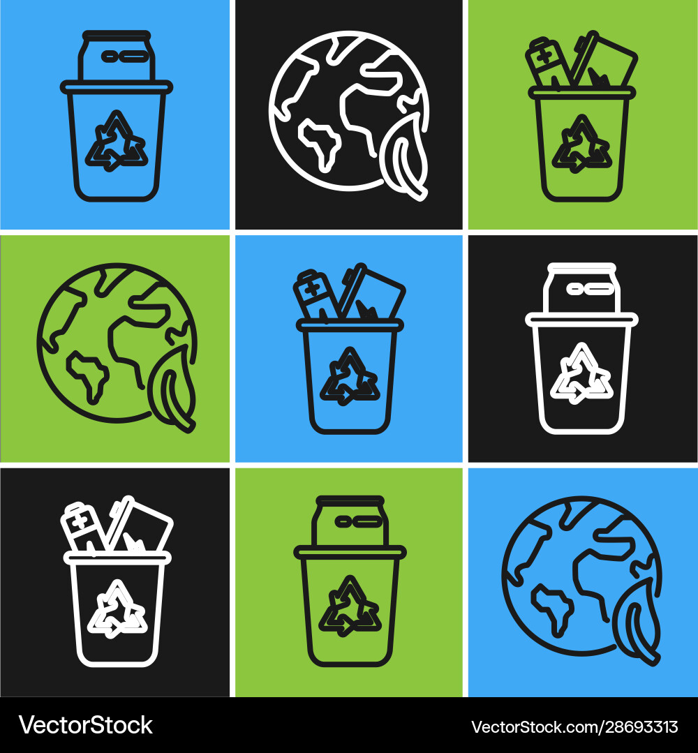 Set line recycle bin with symbol and can Set line recycle bin with symbol and can vector image
