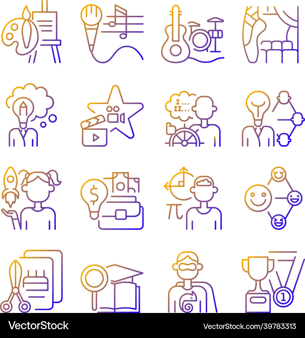 Talents and aptitudes gradient linear icons set Talents and aptitudes gradient linear icons set Vector Image