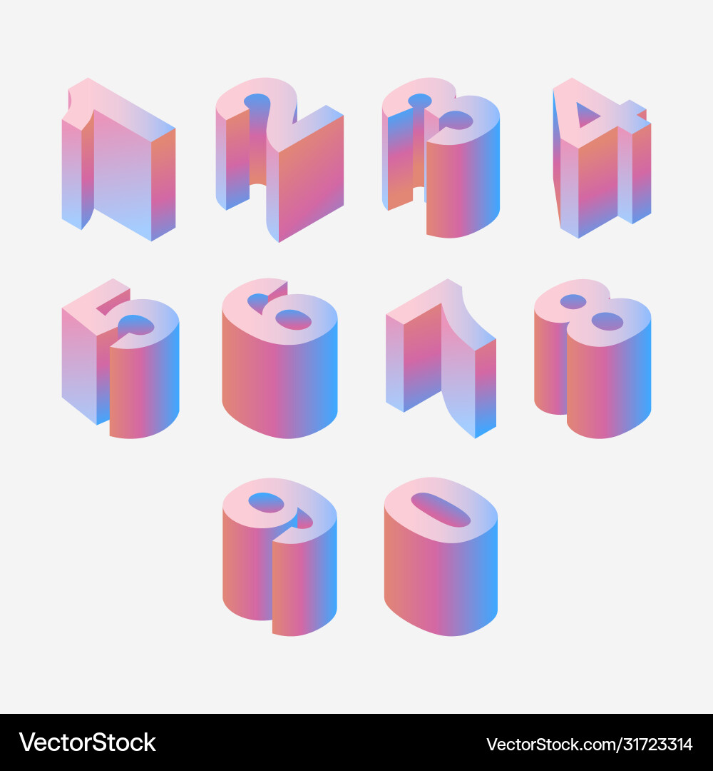 Blue and ink isometric numbers sequence from one Blue and ink isometric numbers sequence from one vector image