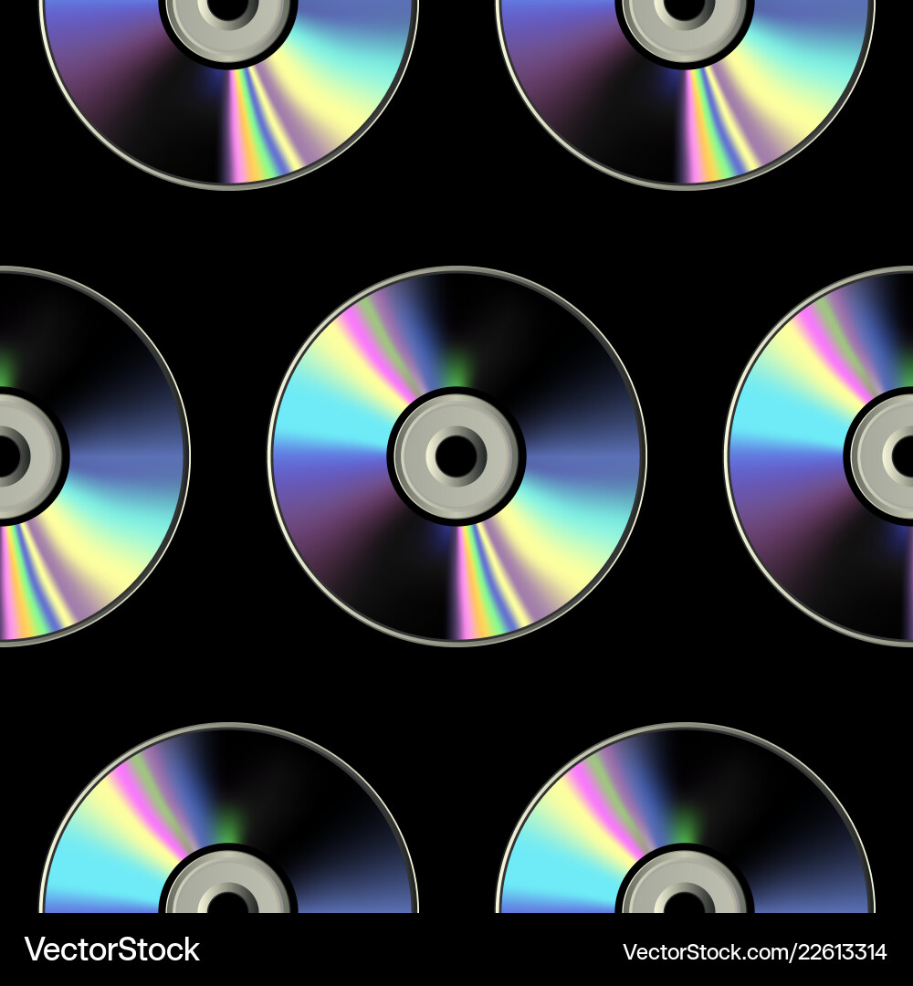 Cd disk seamless pattern on black background Cd disk seamless pattern on black background vector image