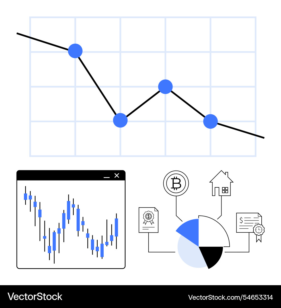 Financial data representations with line graph Financial data representations with line graph vector image