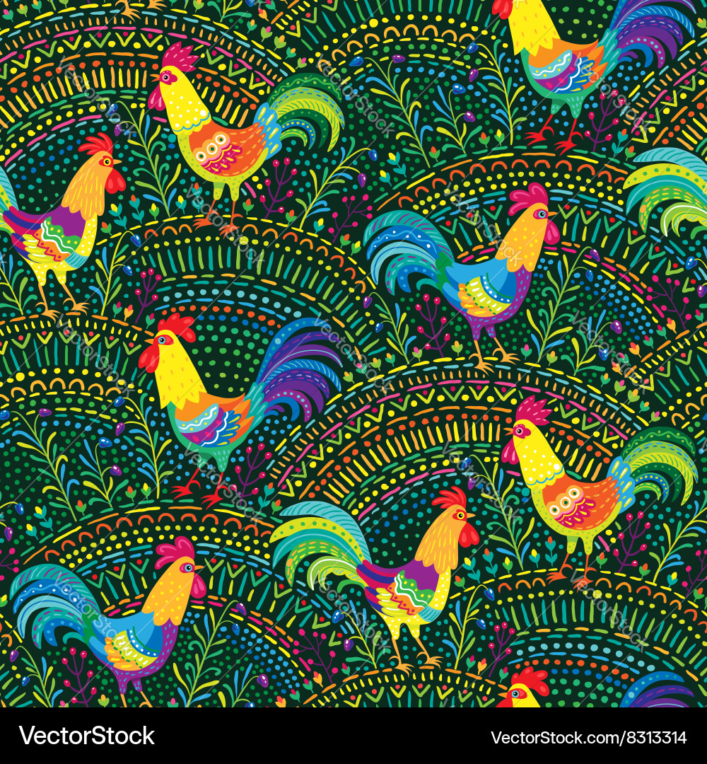 Floral Rooster Pattern Vector Image