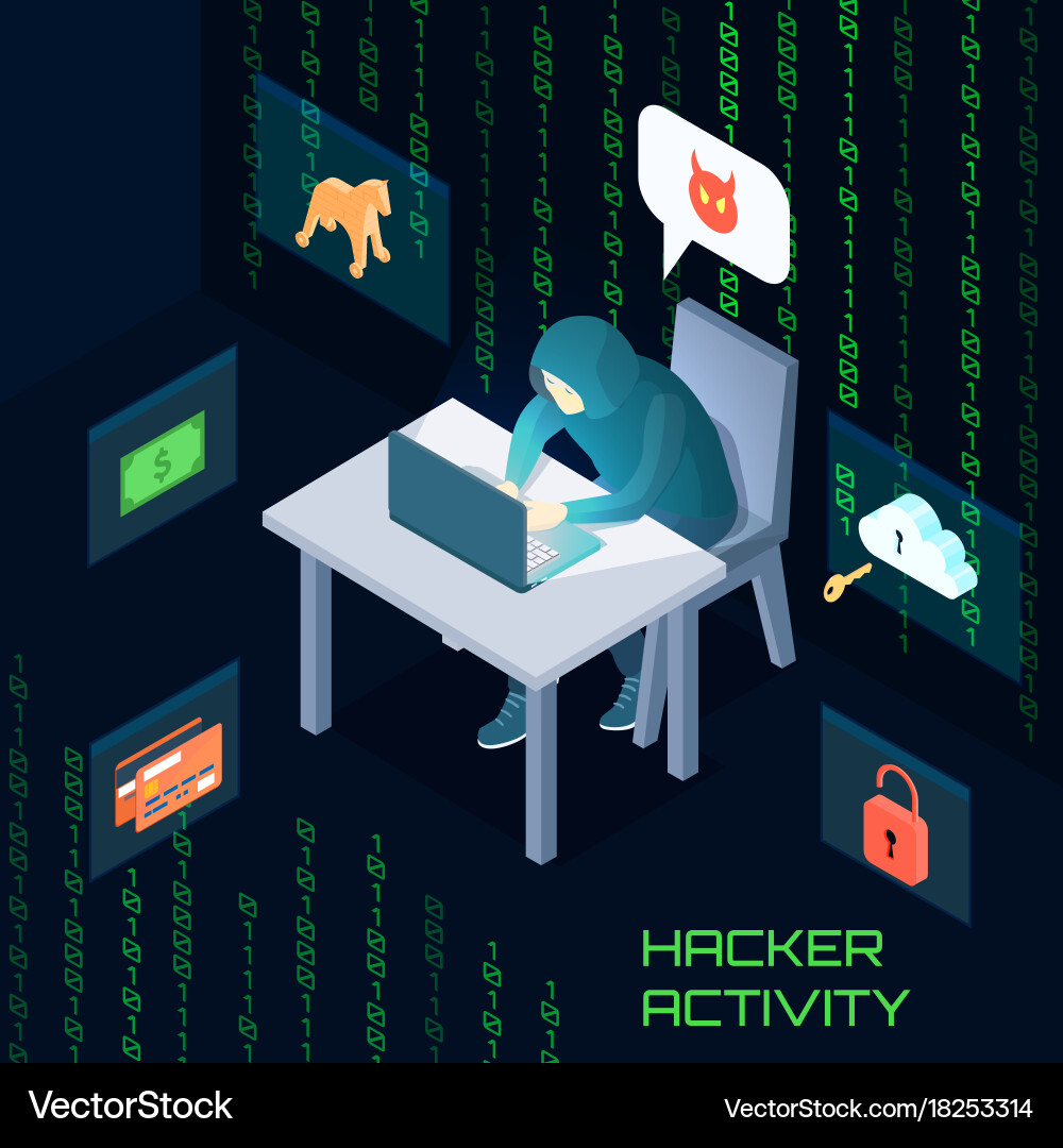 Hacker activity isometric composition vector image