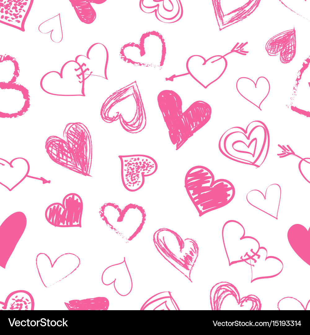 Hand Drawn Hearts Seamless Pattern Royalty Free Vector Image