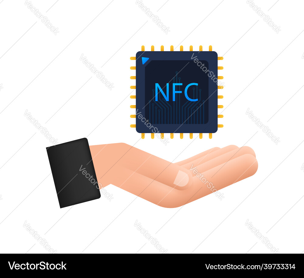 Nfc processor icon with hands chip near Nfc processor icon with hands chip near vector image
