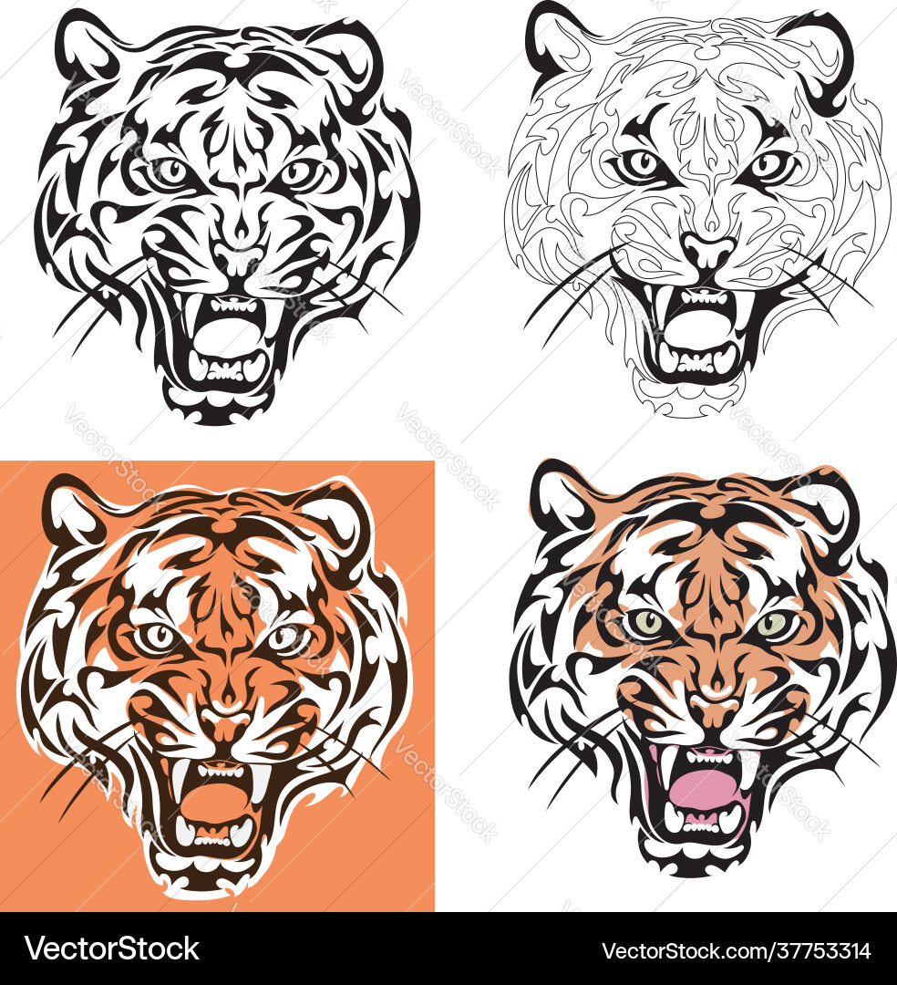 Portrait a tiger in linear image and diffe Portrait a tiger in linear image and diffe vector image