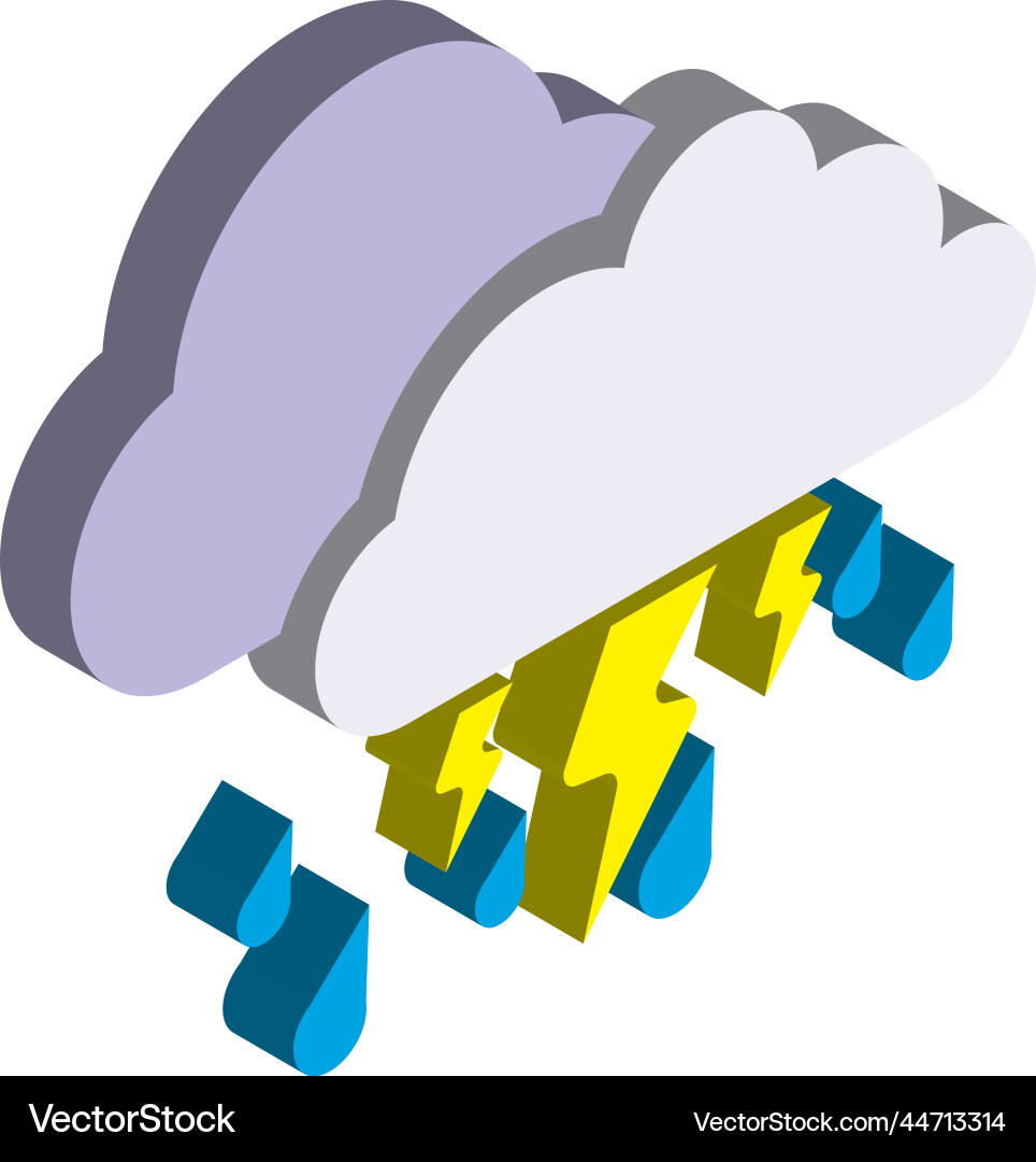 Rain and lightning in 3d isometric style Vector Image