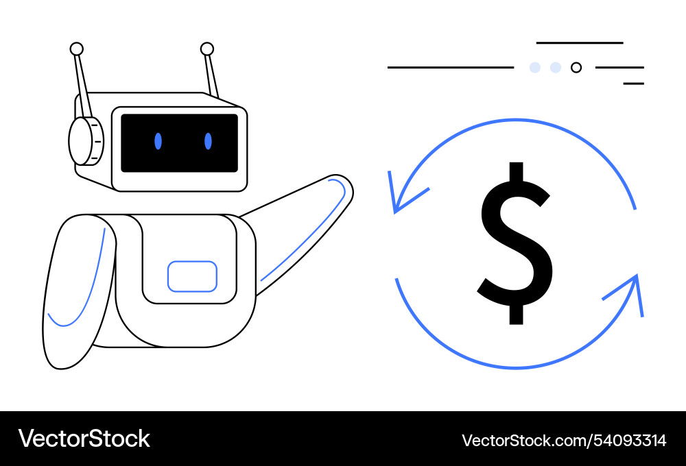 Robot interacting with dollar symbol encircled Robot interacting with dollar symbol encircled vector image