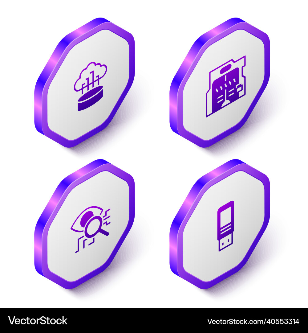 Set isometric network cloud connection futuristic Set isometric network cloud connection futuristic vector image