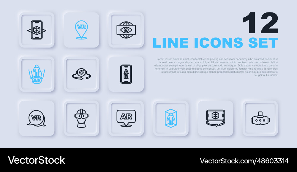 Set line 3d modeling virtual reality glasses 360 vector image