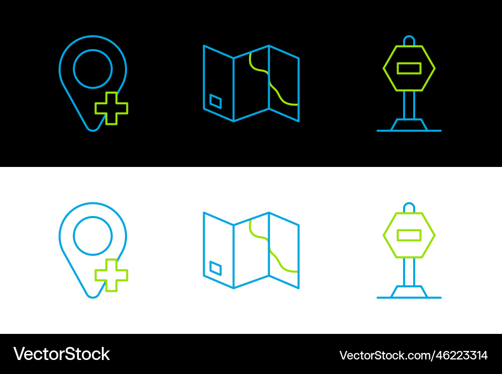 Set line stop sign location and folded map icon Set line stop sign location and folded map icon vector image
