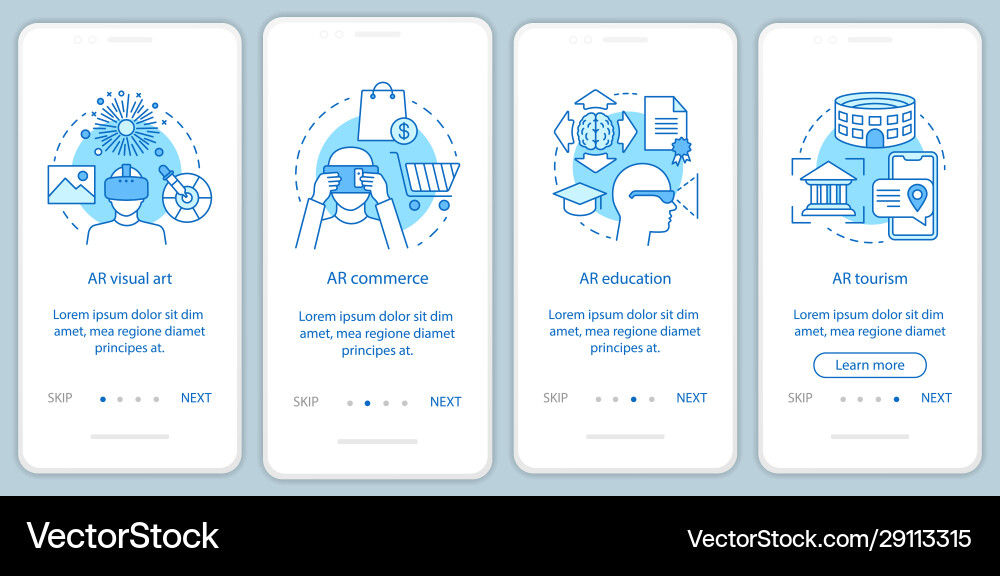 Augmented reality applying onboarding mobile app Augmented reality applying onboarding mobile app vector image