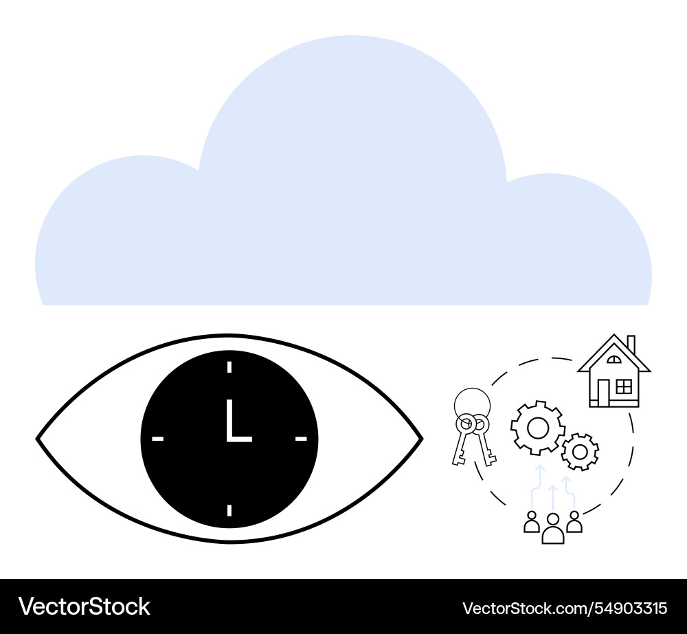 Cloud computing concept with eye clock and network Cloud computing concept with eye clock and network vector image