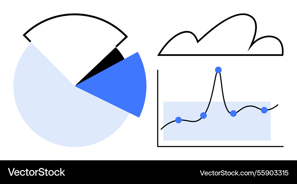 Data analytics with pie chart and line graph under Data analytics with pie chart and line graph under vector image