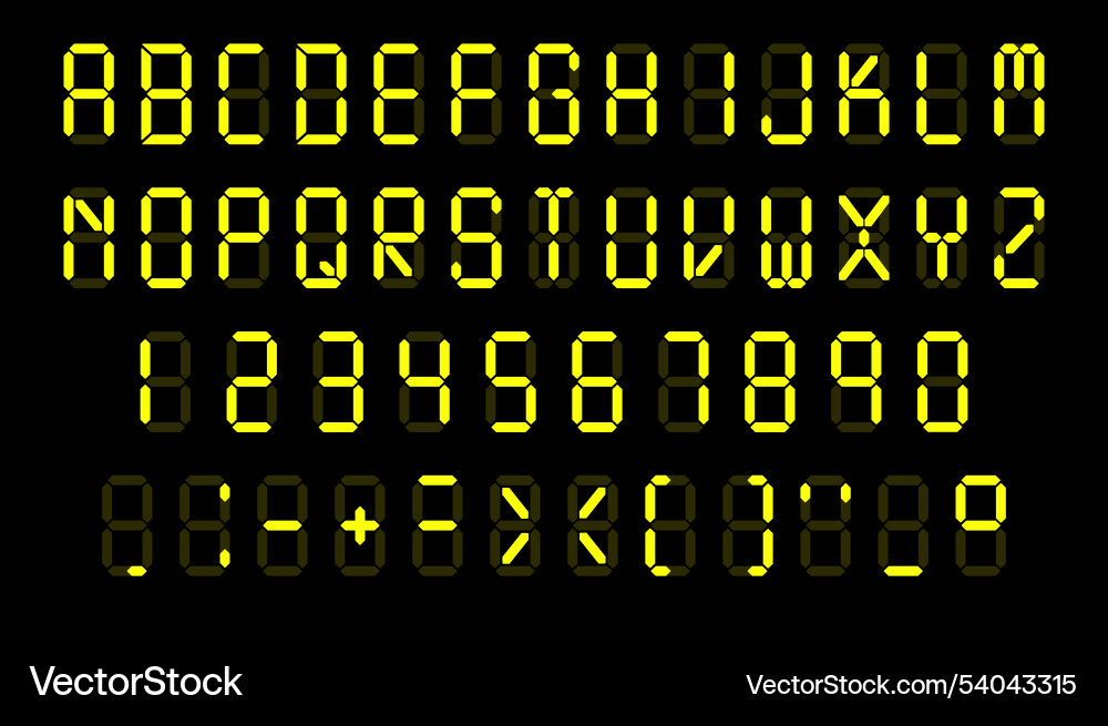 Digital fluorescent font display letters numbers Digital fluorescent font display letters numbers vector image