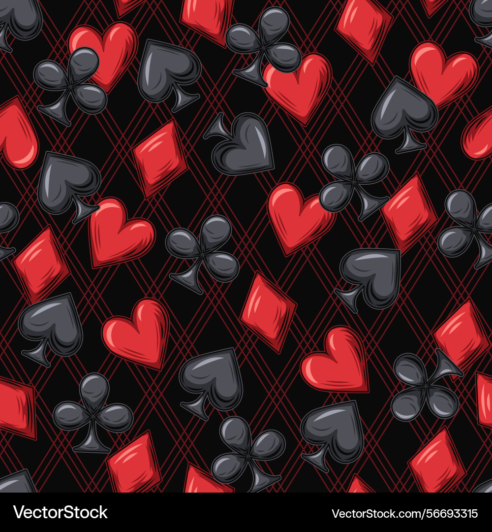 Seamless pattern with scattered card suits icons vector image