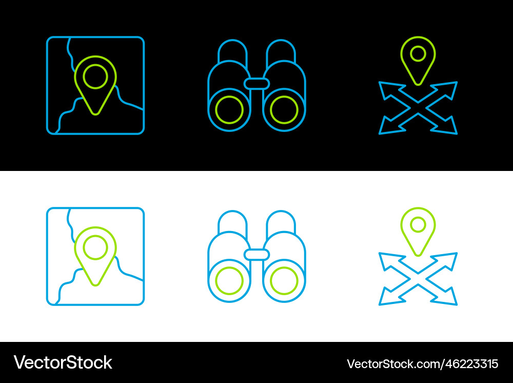 Set line location folded map with marker Set line location folded map with marker vector image