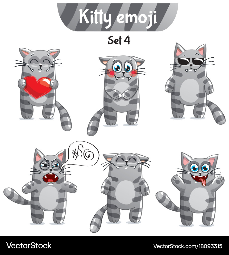 Set of tabby cat characters 4 vector image
