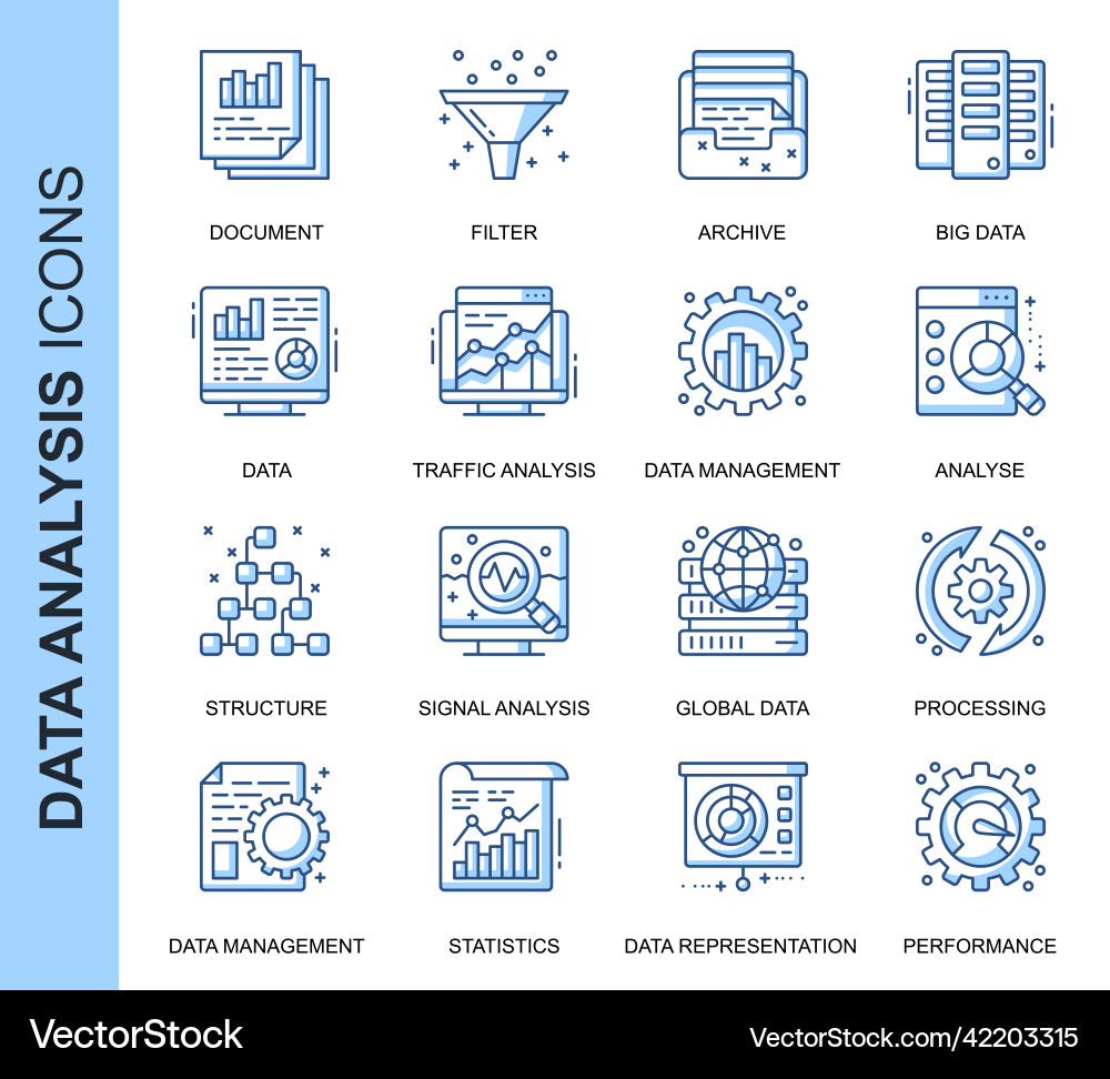 Thin line data analysis related icons set Thin line data analysis related icons set vector image