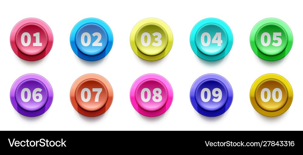 3D Number Buttons - Circle Icons vector image