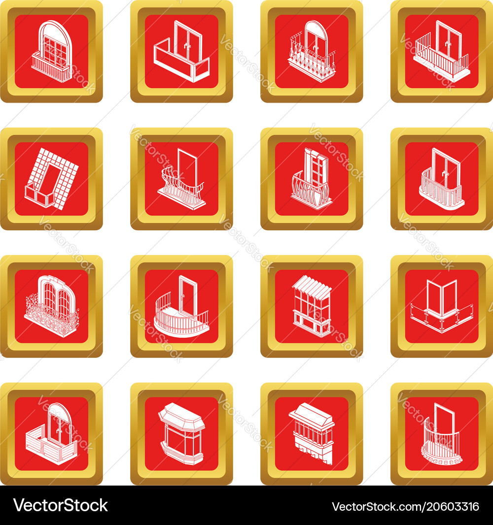 Balcony window forms icons set red square Vector Image