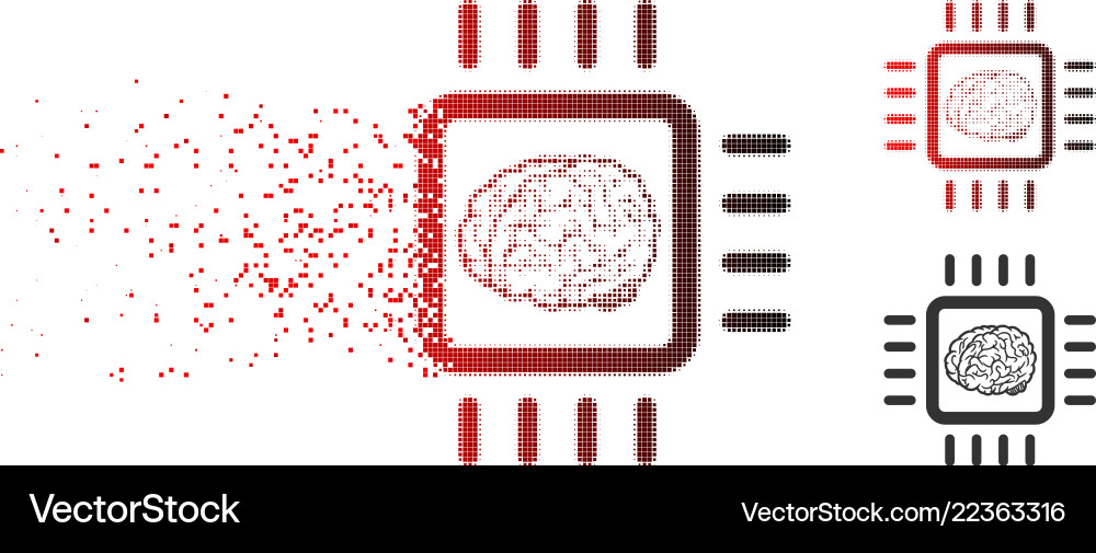 Dissolving pixelated halftone neural chip icon Dissolving pixelated halftone neural chip icon vector image