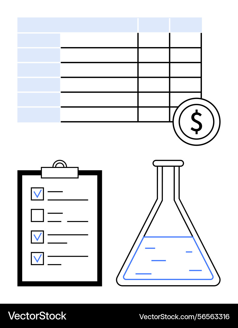 Financial data task checklist and lab flask Financial data task checklist and lab flask vector image