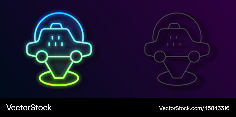 Glowing neon line map pointer with taxi car icon Glowing neon line map pointer with taxi car icon vector image