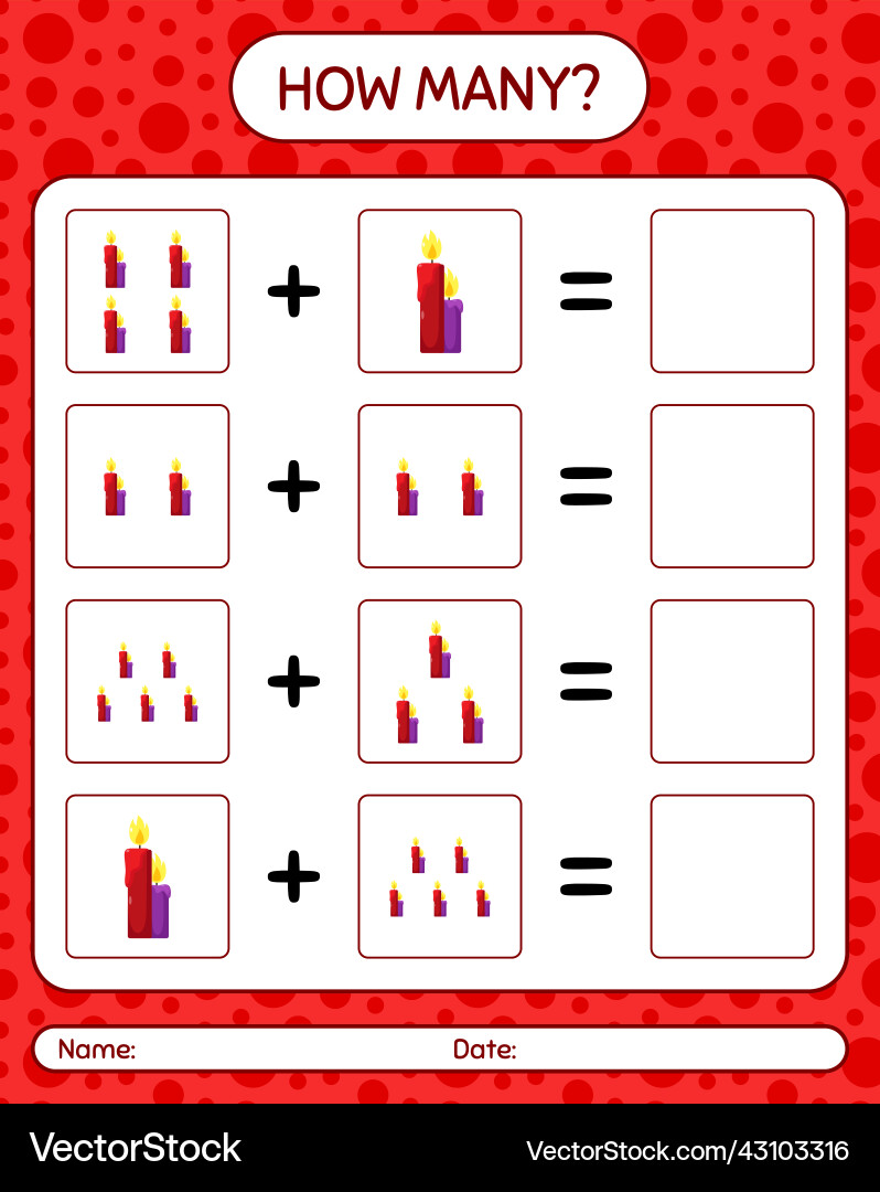 How many counting game with candle worksheet How many counting game with candle worksheet vector image