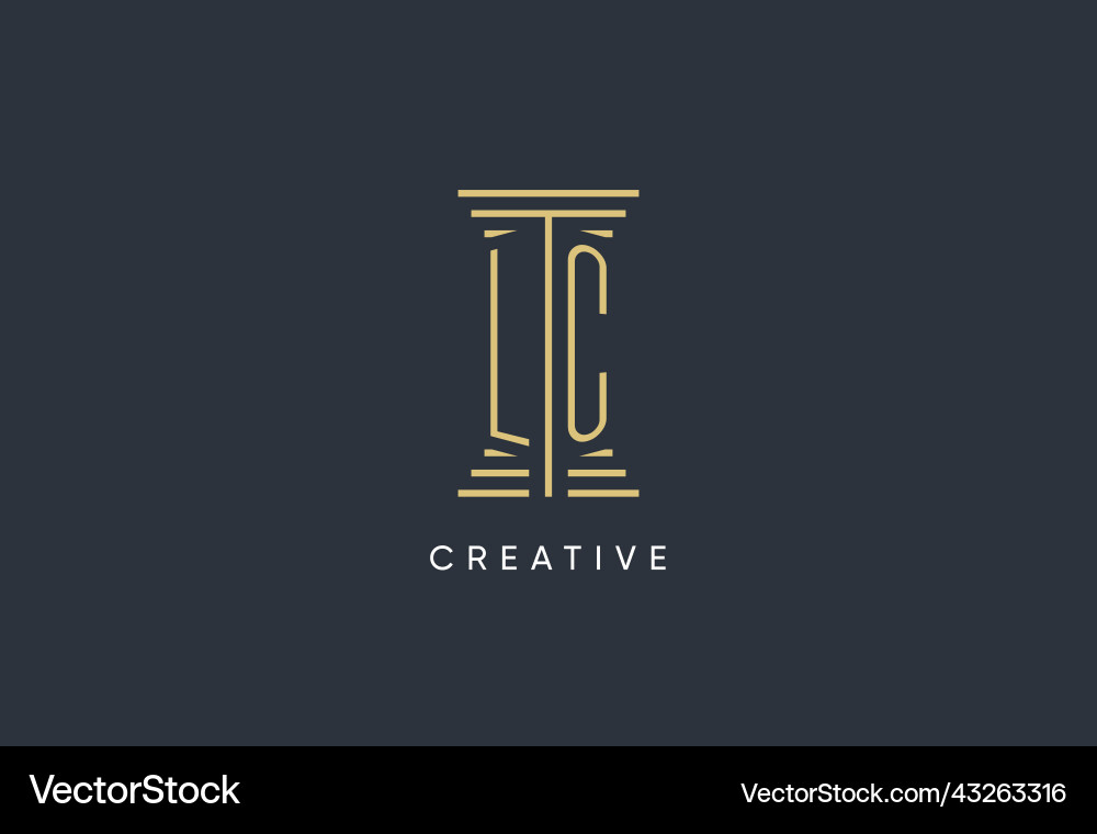 Lc initial monogram with pillar shape logo design vector image
